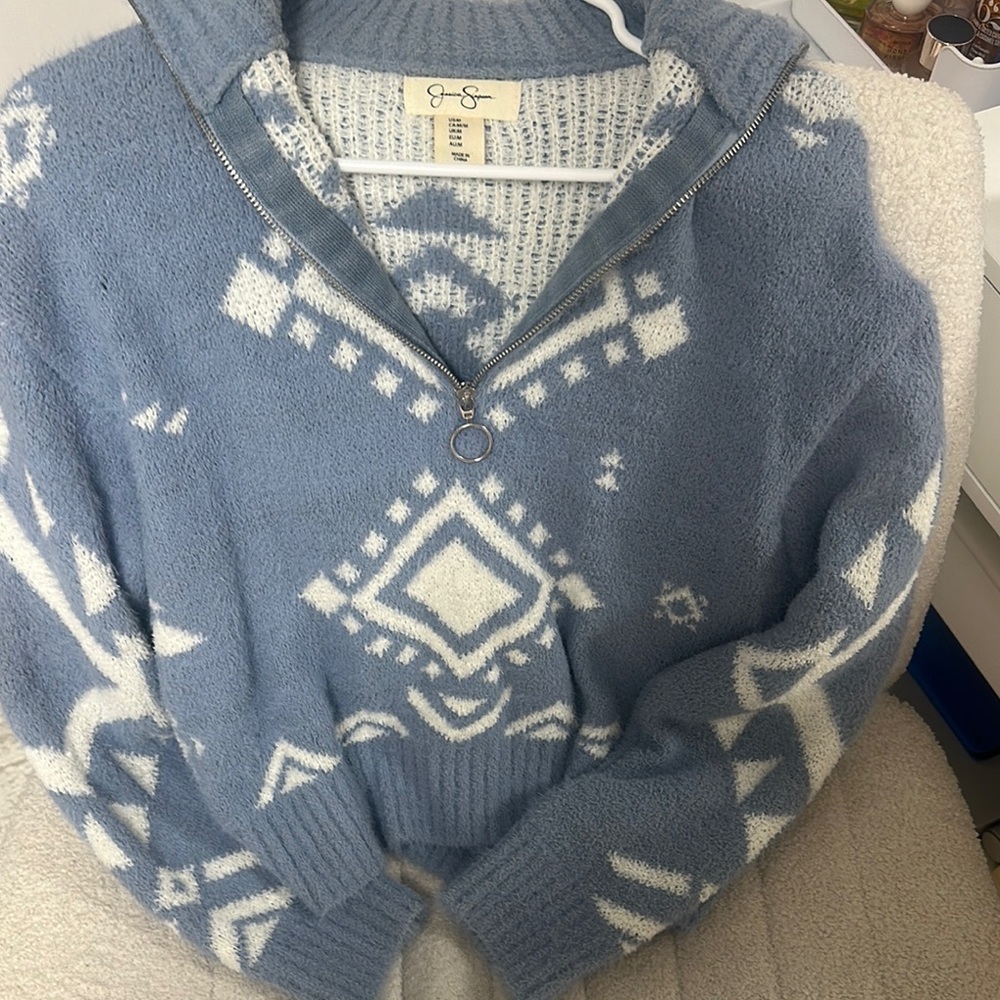 Blue and White Patterned Sweater